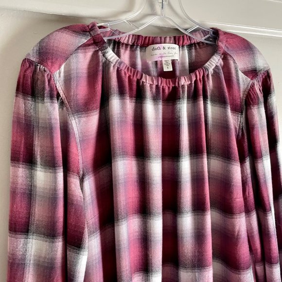 Anthropologie Cloth & Stone Glacier Pink Plaid Long Balloon Sleeve  Top S - Picture 6 of 9